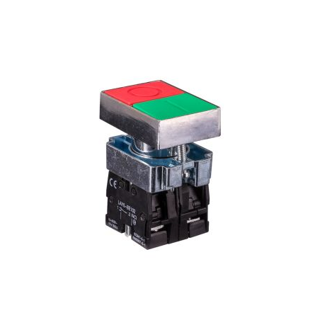 PULSADOR DOBLE METALICO 22MM VERDE ROJO 1NO y 1NC