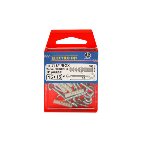 CAJA DE 15 TACOS 4MM  y 15 HEMBRAS ABIERTAS