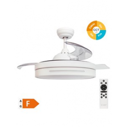 VENTILADOR TECHO BUCCHERI CON LUZ CCT REGULABLE Y MANDO 3 ASPAS RETRACTILES DC BLANCO