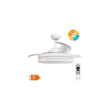VENTILADOR TECHO BUCCHERI CON LUZ CCT REGULABLE Y MANDO 3 ASPAS RETRACTILES DC BLANCO